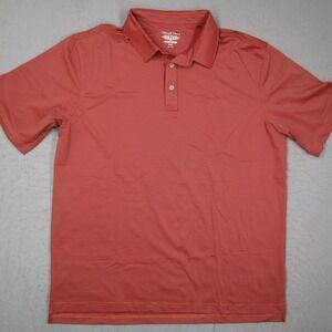 Straight Down Performance Polo Shirt Mens XXL Orange Navy Blue Micro Stripe Golf